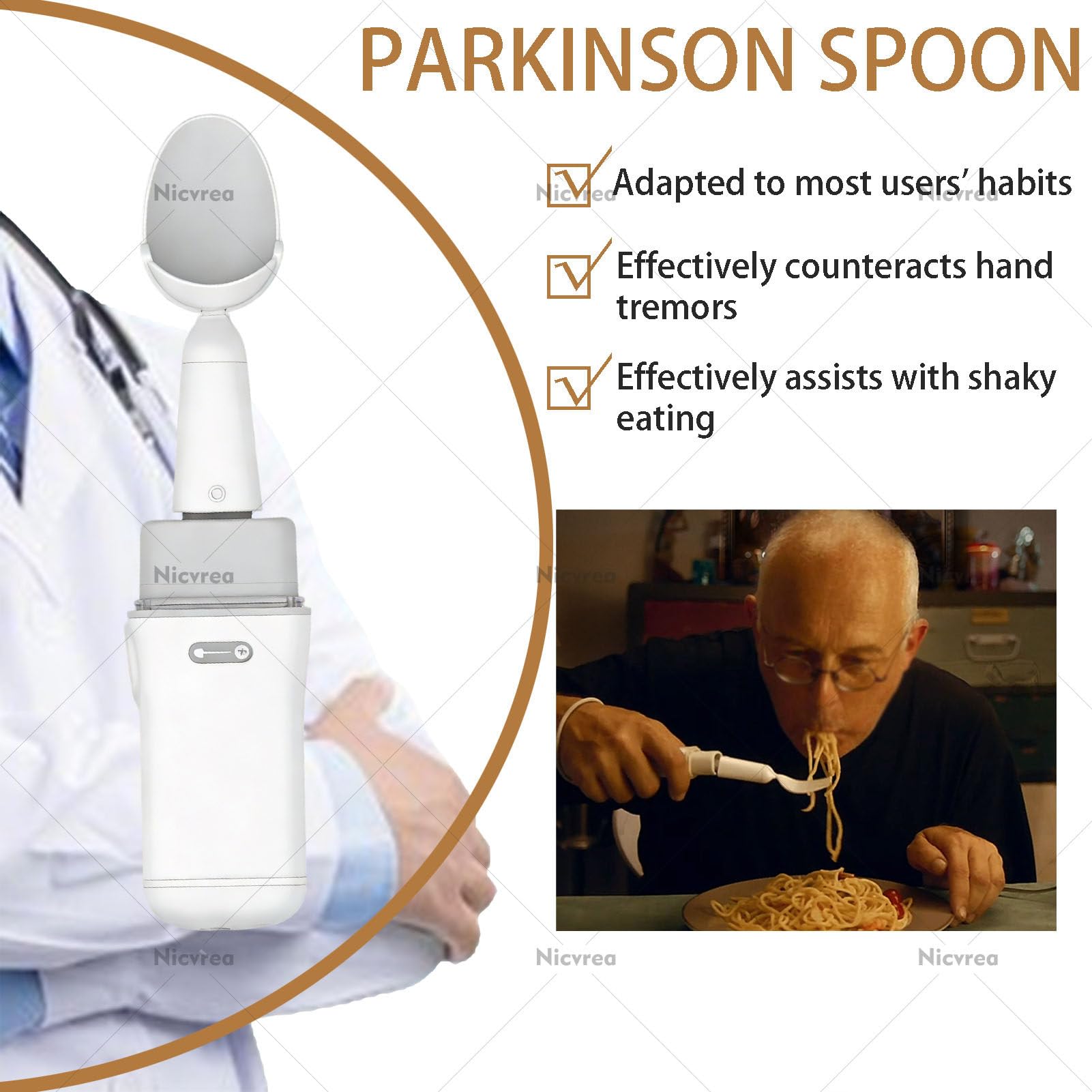 Juego de cucharas adaptativas, utensilios inteligentes antivibración para adultos, ideal para temblores de manos, artritis o uso anciano