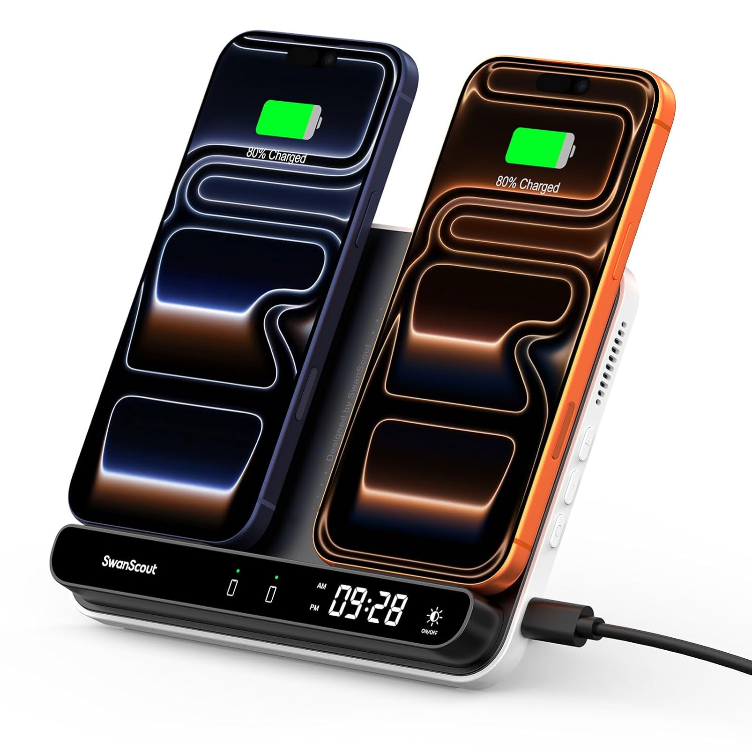 Dual Inductive Charging Station for 2 Mobile Phones, 30W Double Mobile Phone Charging Station for iPhone Air/17 Pro/17 Pro Max/17/16/15/14/13/12/11, Samsung Galaxy S25/S24/S23/S22/S21/S20, AirPods