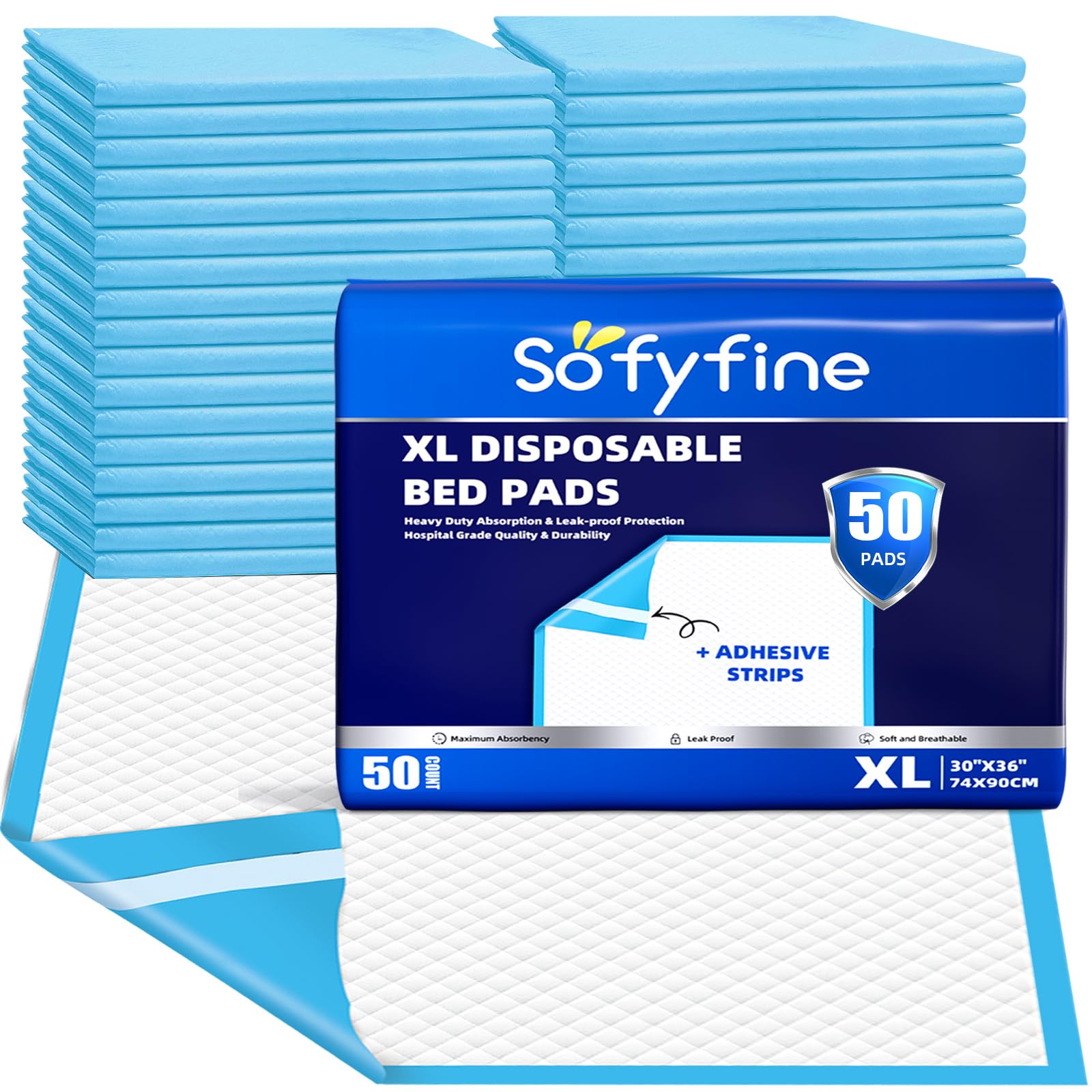 SOFYFINE 100 Count Disposable Bed Pads with Adhesive Strip 30"x36"