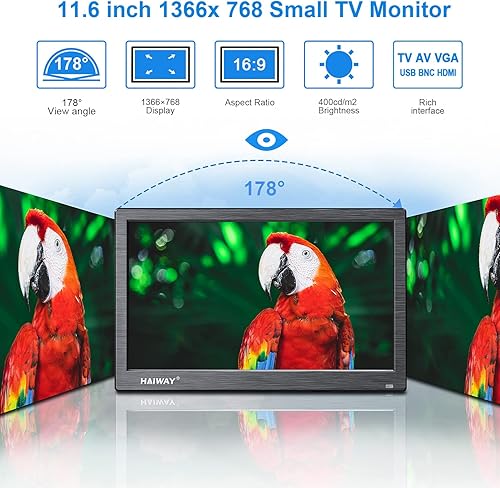 Miniatura 28 de Monitor de seguridad de 10.1 pulgadas, resolución de 1024 x 600, pequeño monitor HDMI, monitores de computadora pequeños con control remoto