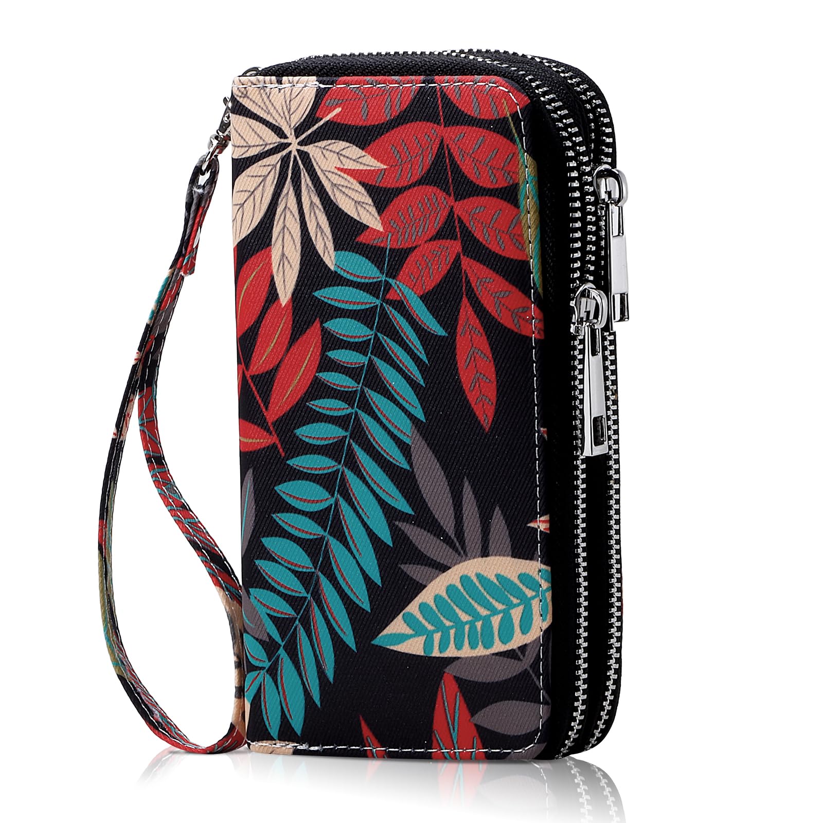 Double Zipper Wallet for Woman Clutch Purse with Cell Phone Holder for Smartphone/Card/Coin/Cash