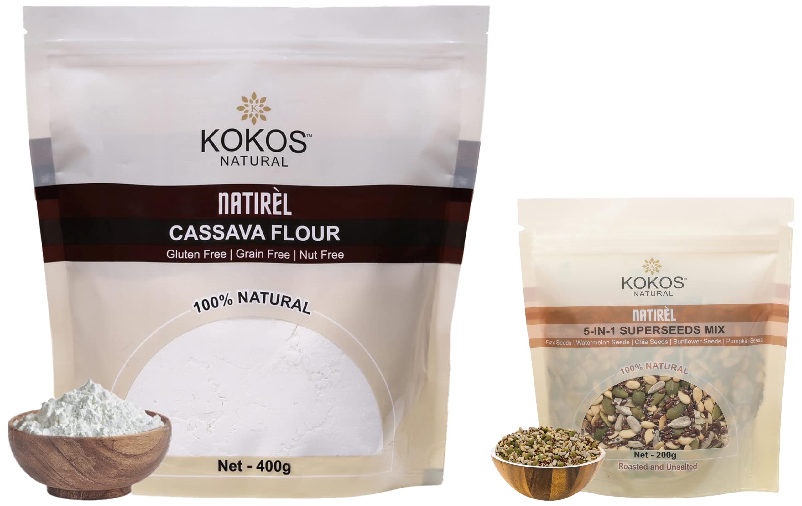 Kokos Natural - 5-in-1 SuperSeeds Mix, 200 g - Cassava Flour 400g - Total 600 Gm (B0CMXH4TLT) Amazon Price History, Amazon Price Tracker