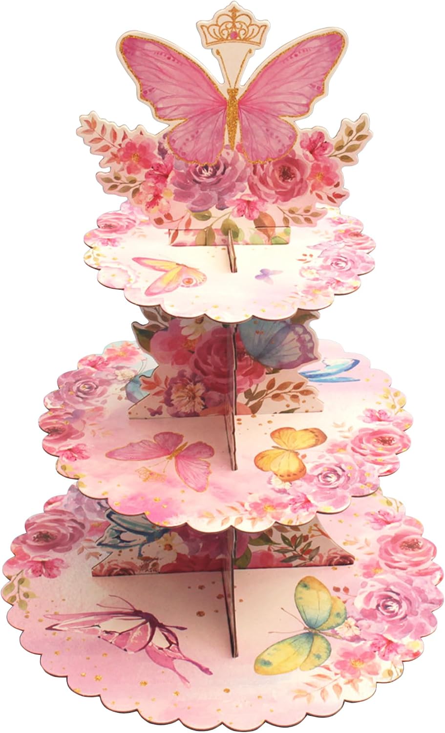 BUHUA 3-Tier Butterfly Cupcake Stand, Party Cakes Stand Holder for Birthday Decoration Supplies Spring Pink Cake Holder Dessert Stand for Baby Shower Wedding