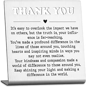 Thank You Gift Desk Sign With Wood Stand - Appreciation Plaque For Coworkers, Teachers, Boss