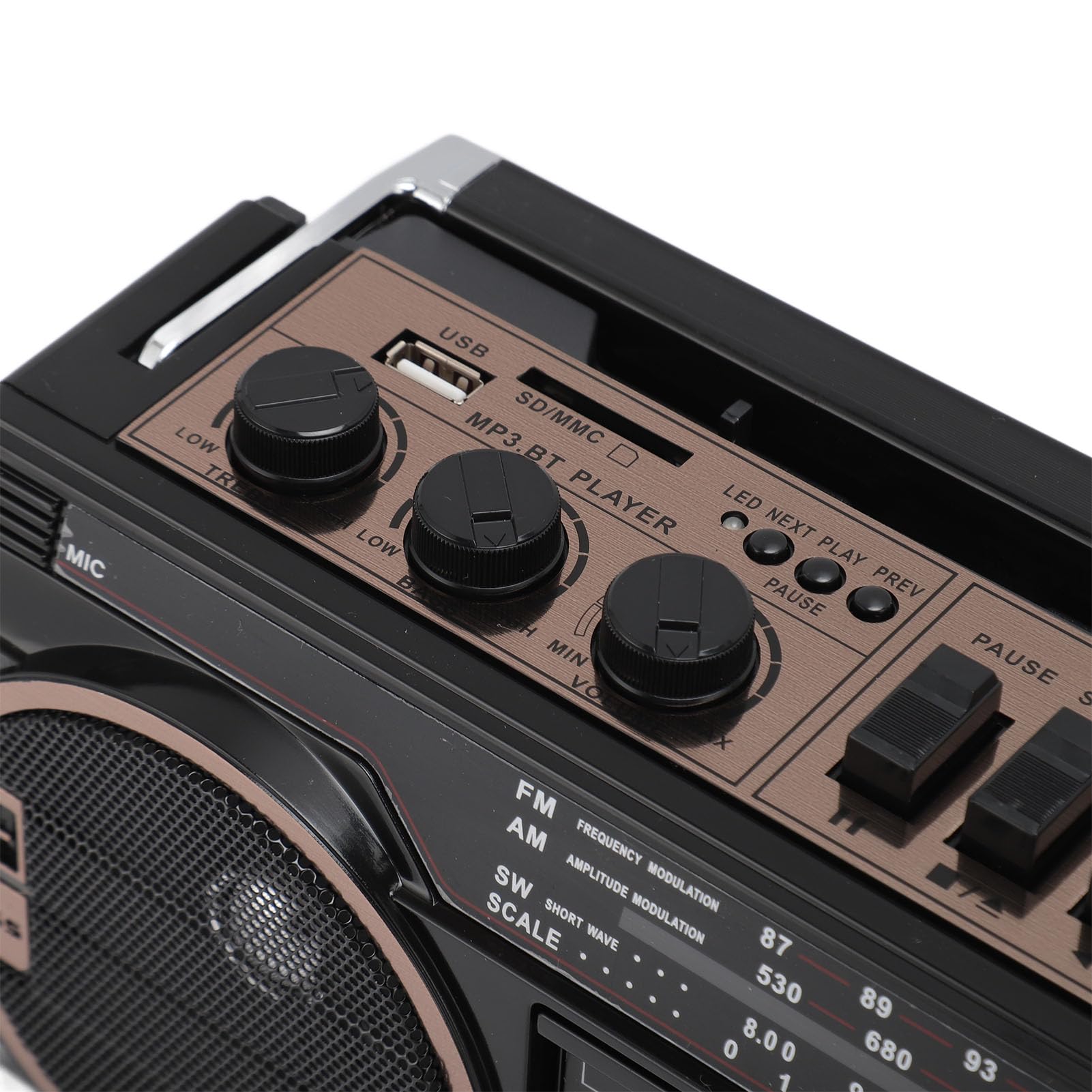 Boombox à Cassette, Boombox Rétro Blueooth avec Entrée USB, SD et AUX 3,5 Mm, Lecteur et Enregistreur de Cassettes AM FM SW (Black)