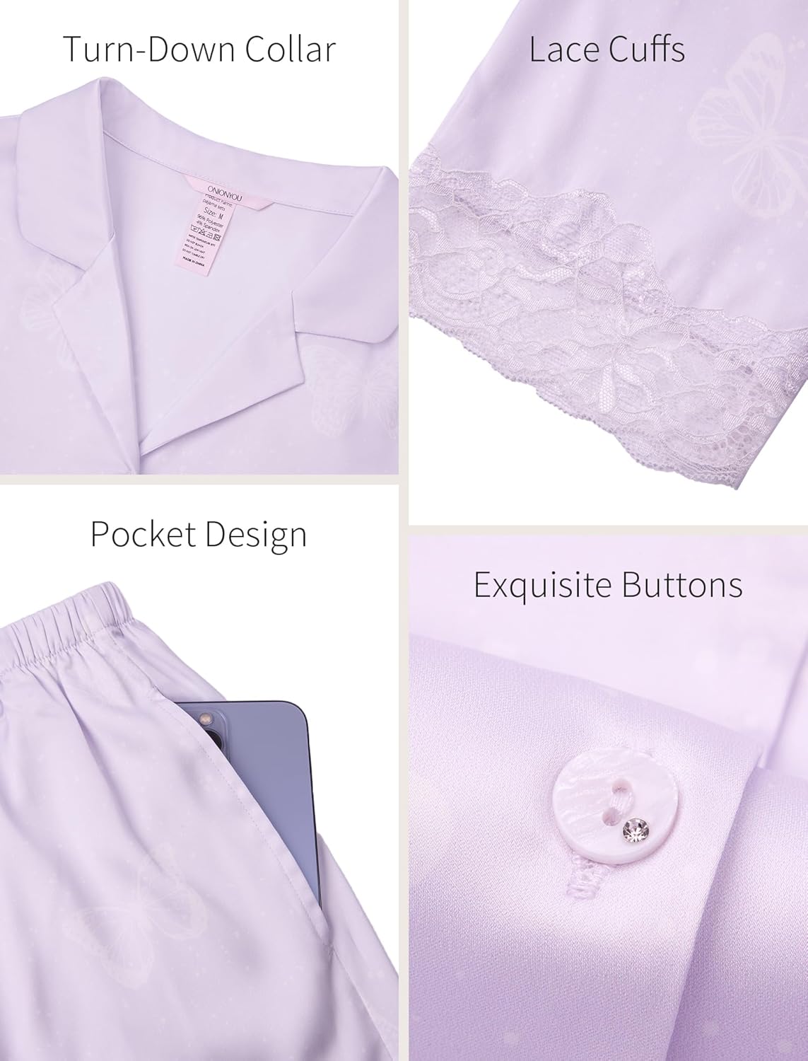 Satin Pajama Set for Women 2 Piece Long Sleeve Button Up Silky PJ Sets Loungewear Soft Satin Sleepwear with Pocket - Image 5