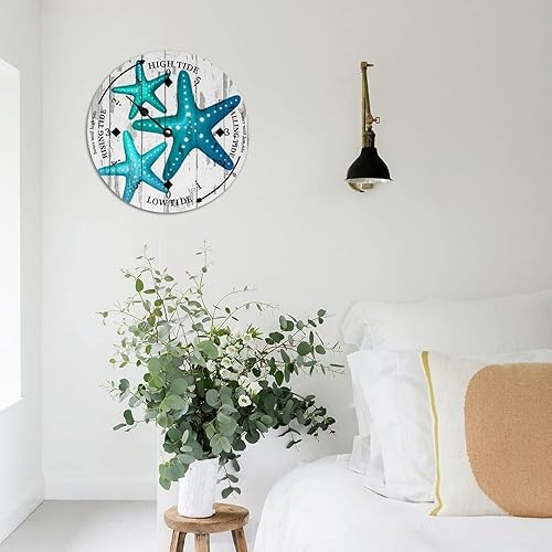 Miniatura 3 de Reloj de marea de estrella de mar oceánico, silencioso sin tictac, funciona con pilas, reloj de marea de madera, arte de pared, reloj de movimiento