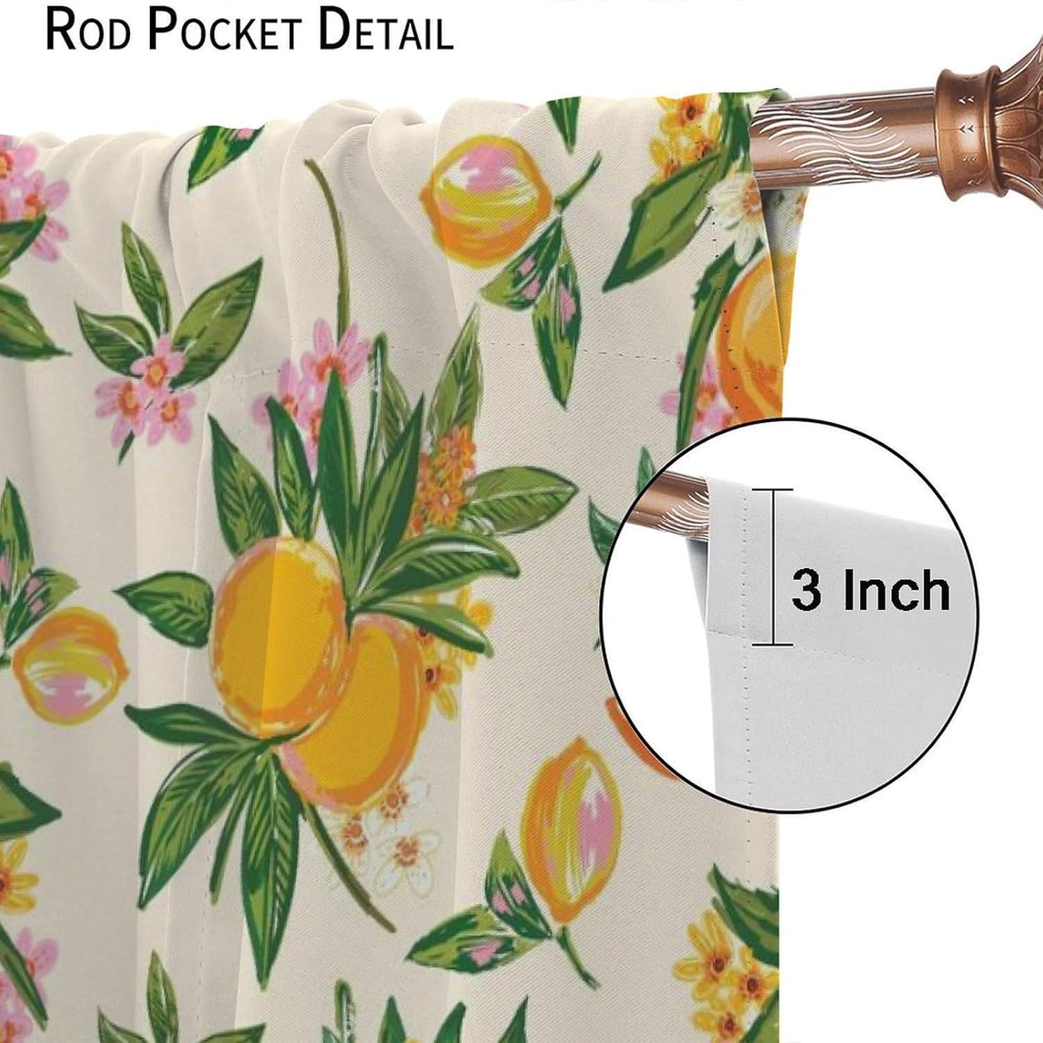 Vintage Lemon Blackout Curtains, Spring Rustic Farmhouse Beautiful Lemon Floral Greens Print Blackout Rod Pocket Window Treatments Drapes for Bedroom Kitchen 52x84in