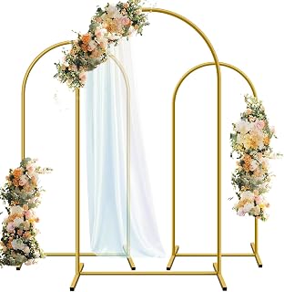 Hemmotop Metal Arch Backdrop Stand, Gold, Set of 3, 6FT, 5FT, 4FT | Easy to Assemble, Square Stable Base, Fits Balloon, Garden Decor, Floral - Arches for Wedding, Birthday, Baby Shower Party