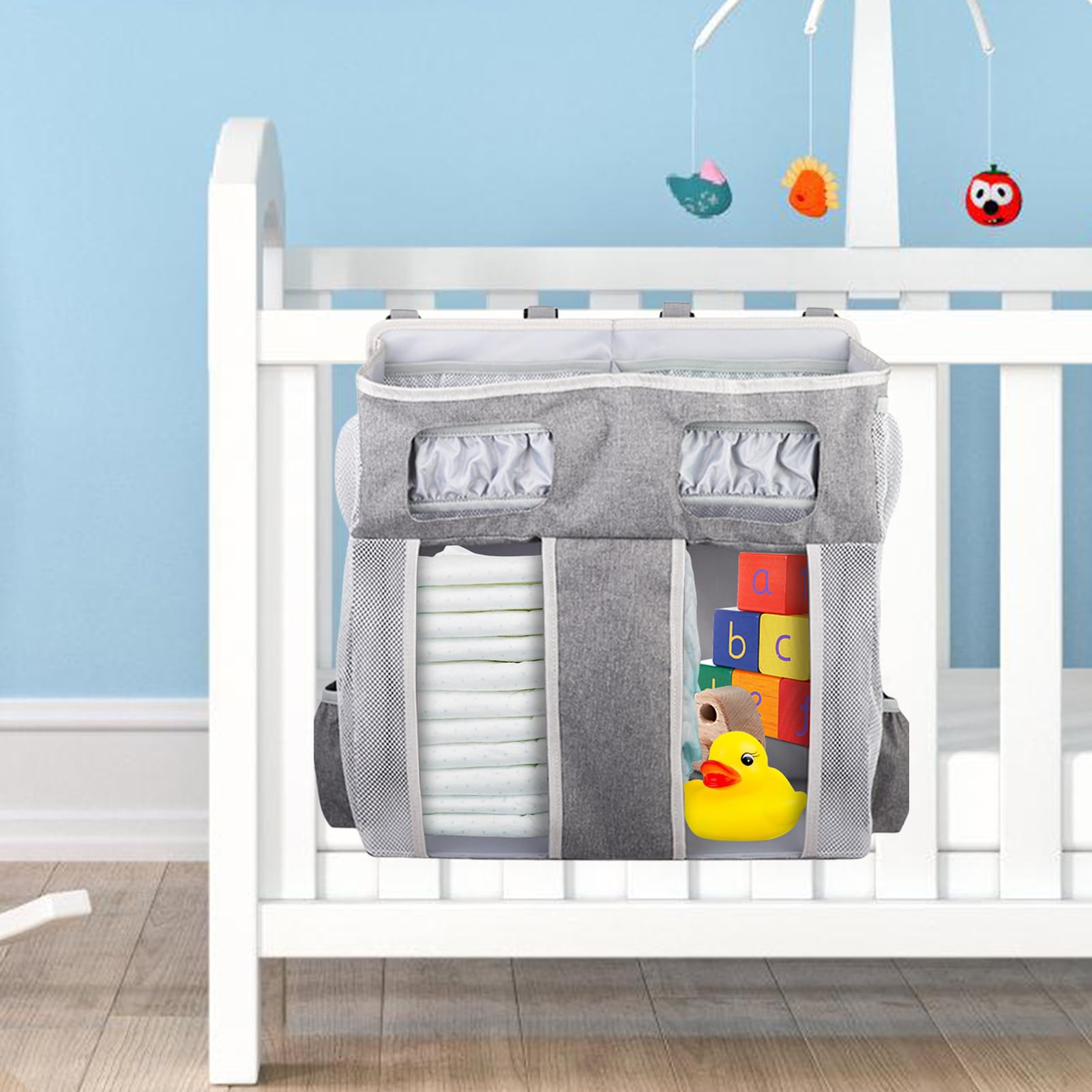 Organisateur De Chevet Poches Biberon Sac Lingettes Bavoir | Grand Sac Organisateur De Lit Bébé En Oxford Empilable Suspendu Rangement Nurserie Bébé Chevet Garçons Filles