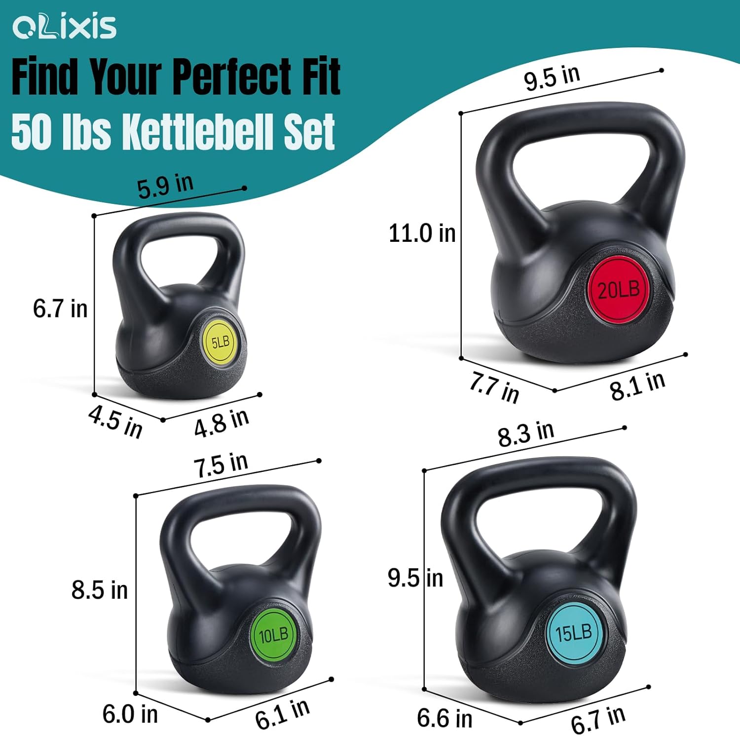 OLIXIS Hard Kettlebell Set, Exercise Equipment with Multiple Choice, HDPE Coated Concrete Kettlebells, Wide Handle & Bottom, All-Weights Workout Equipment for Home Gym Outdoor