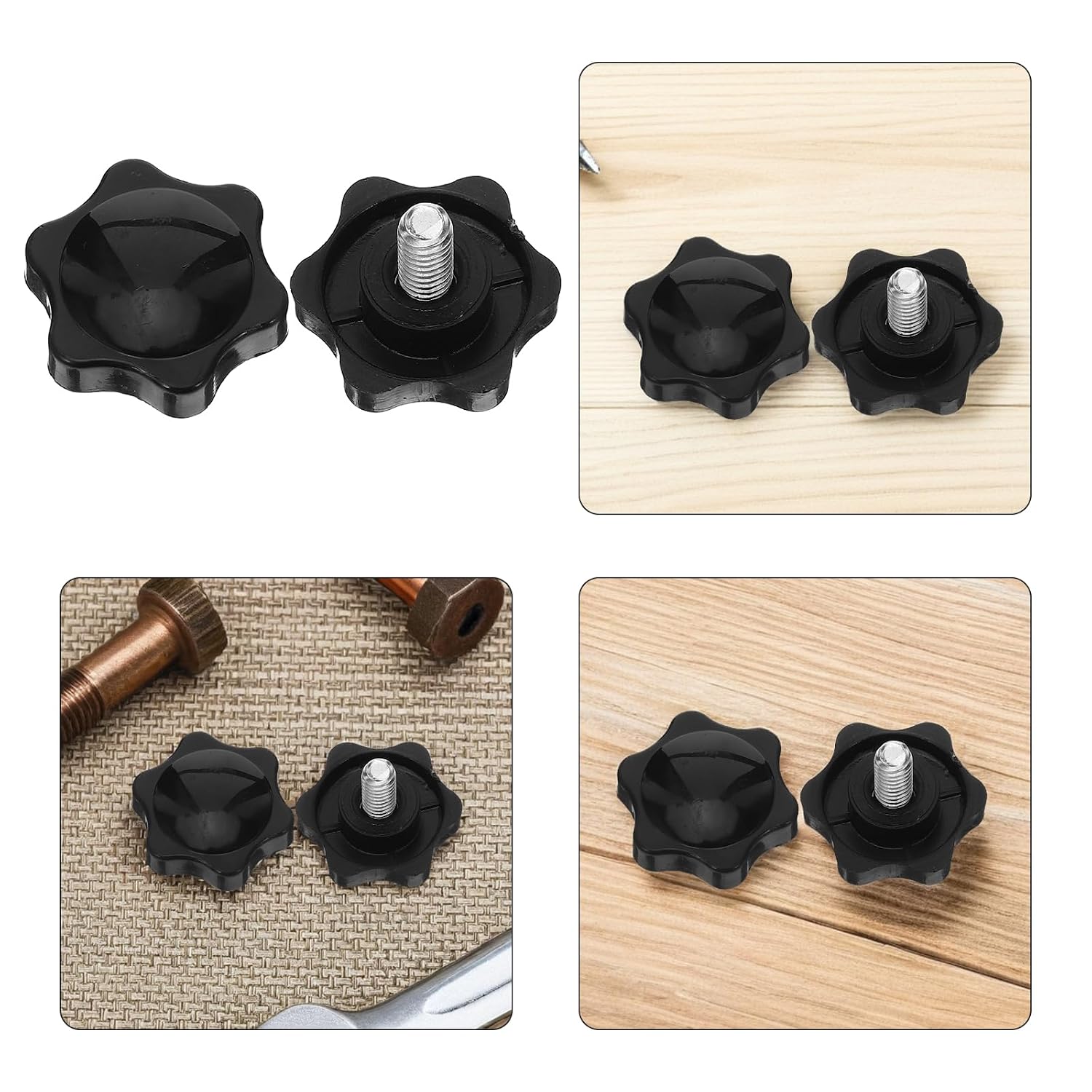 20pcs Hexagonal Star Knobs with 1/4-12 Inch Threaded Screws, Plastic Grip Clamping Hand Wheels for Machinery Accessories and Repair Applications
