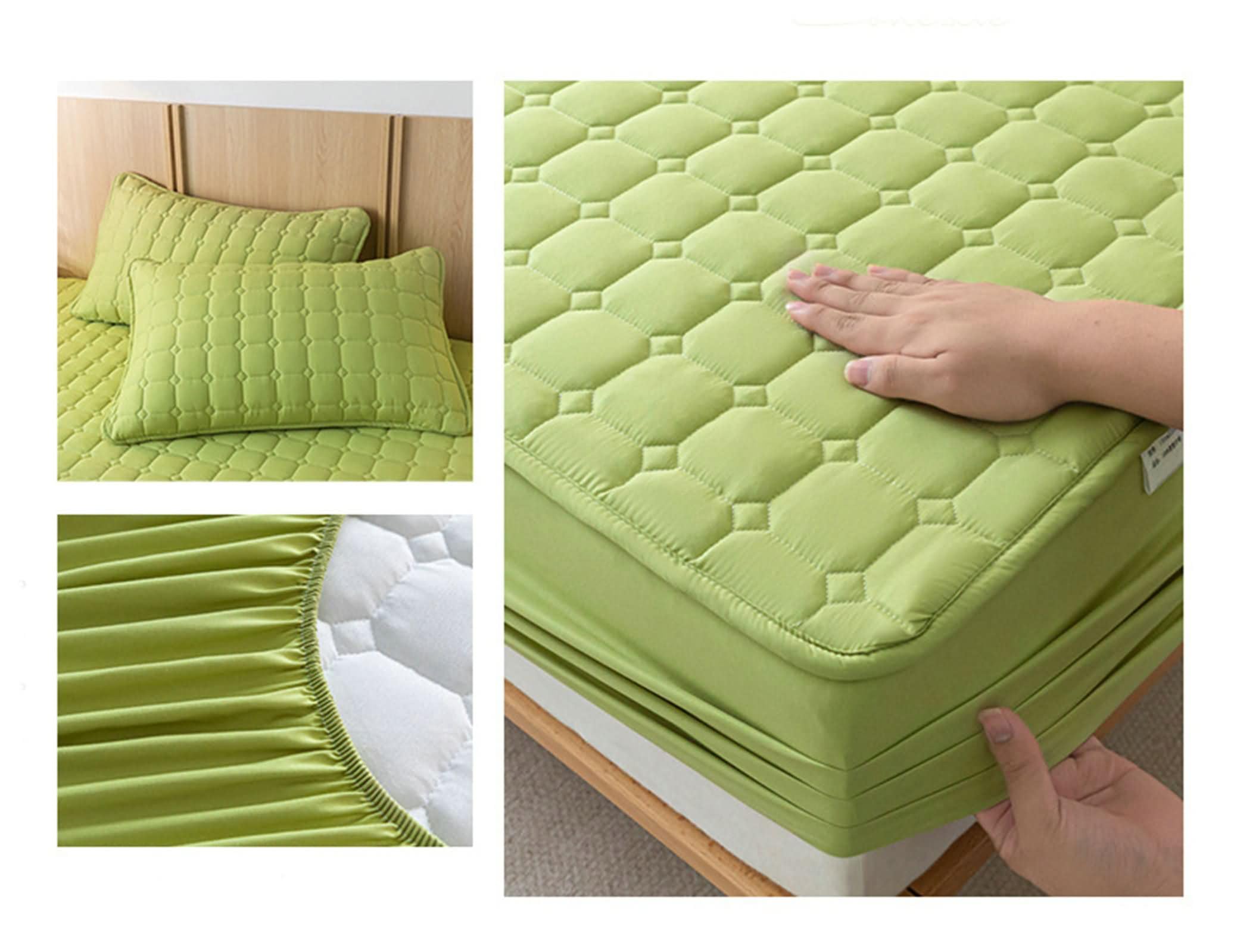 Zestaw pościeli na łóżko king-size, geometryczne, zielone, 160 x 200 x 28 cm, prześcieradło z gumką, miękkie i oddychające, jednolity kolor, dla najwyższego komfortu