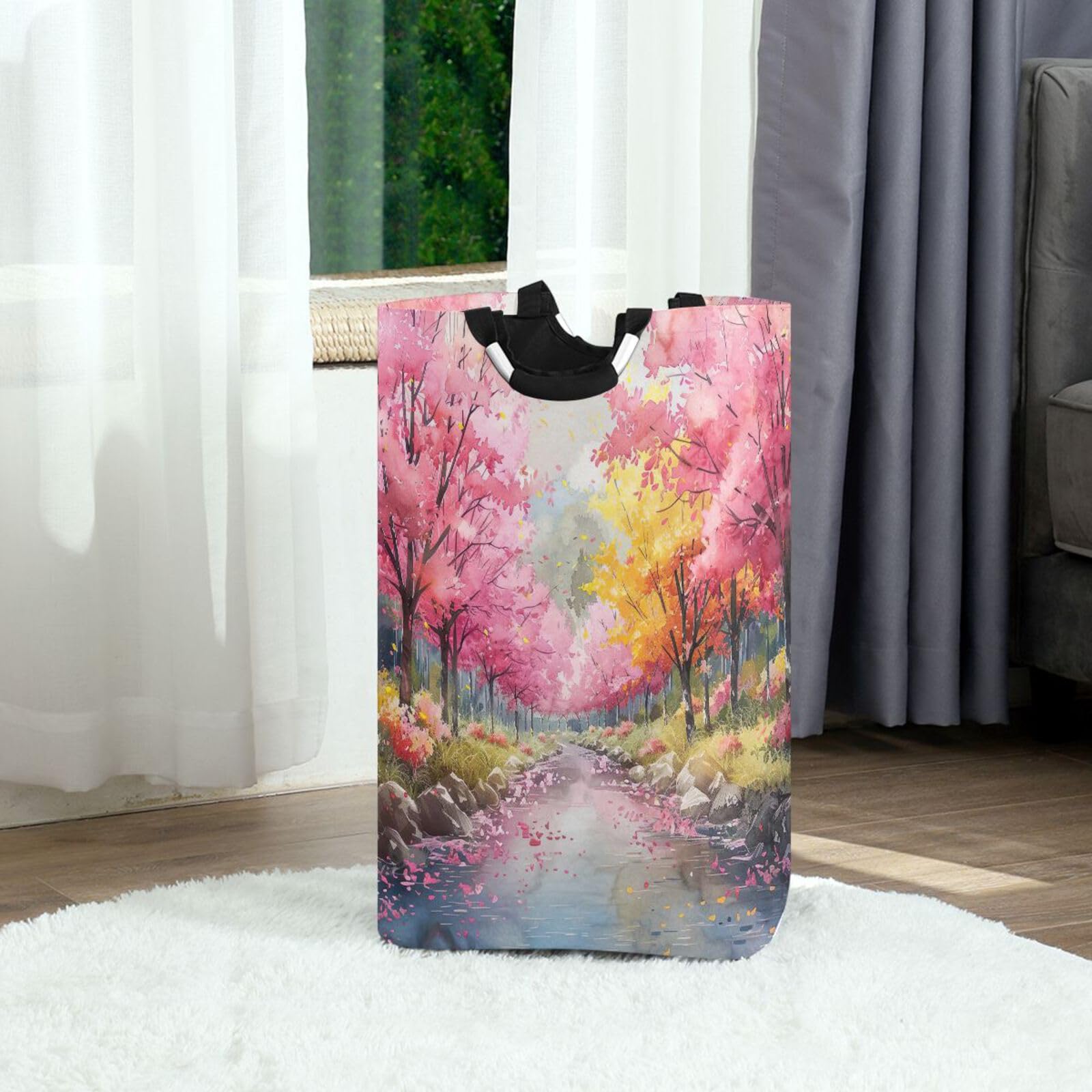 Jihqo Laundry Hamper Basket Vibrant Field Flowers Collapsible Nursery Storage Bin Waterproof Clothing Baskets for Home Bedroom Bathroom Washing Room