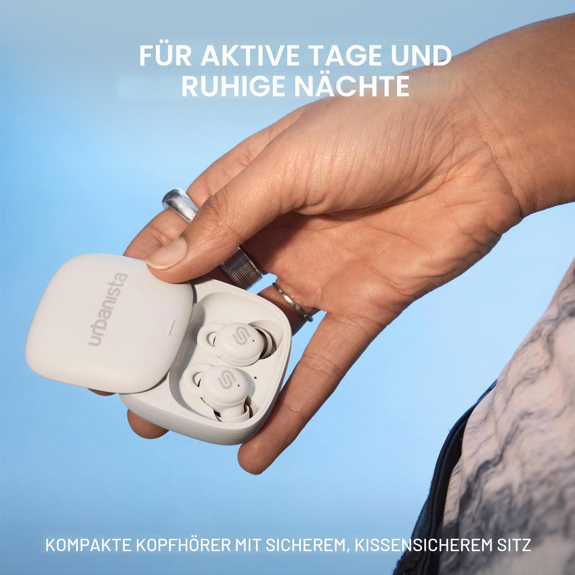 Urbanista Mini Schlafkopfhörer Sleep Earbuds, Geräuschblockierung Ohrhörer, Seitenschläfer, 27h Wiedergabe, Einstellbare Sleep-Timer, Bequemes flaches Design, Porto Bluetooth 5.4, 3 EQ-Modus, Weiß