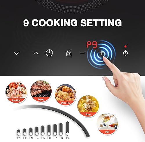 Miniatura 9 de Cocina eléctrica de un solo quemador, estufa eléctrica de 110 V 1800 W con control táctil LED, estufa portátil 9 niveles de potencia, temporizador