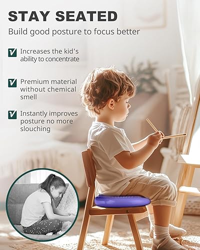 Vista 10 de Trideer Cojín tambaleante con bomba de inflado, asiento para niños sensoriales (varios colores), disco de equilibrio (extra grueso)