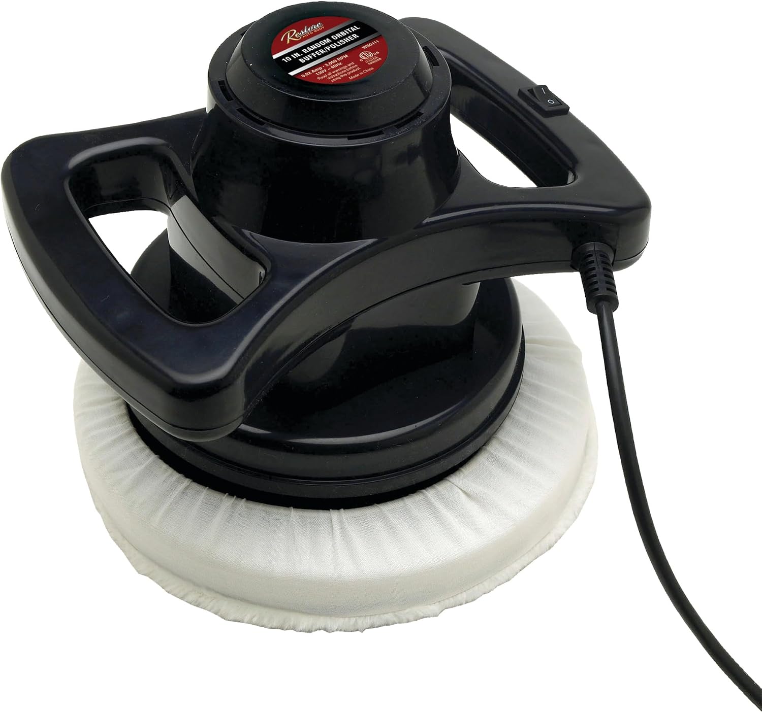 Performance Tool W60111 10 in. Random Orbital Buffer and Polisher | Automotive and marine detailing tool. Swirl free finish. Double handle. Includes Terry Cloth and Synthetic Wool Bonnets