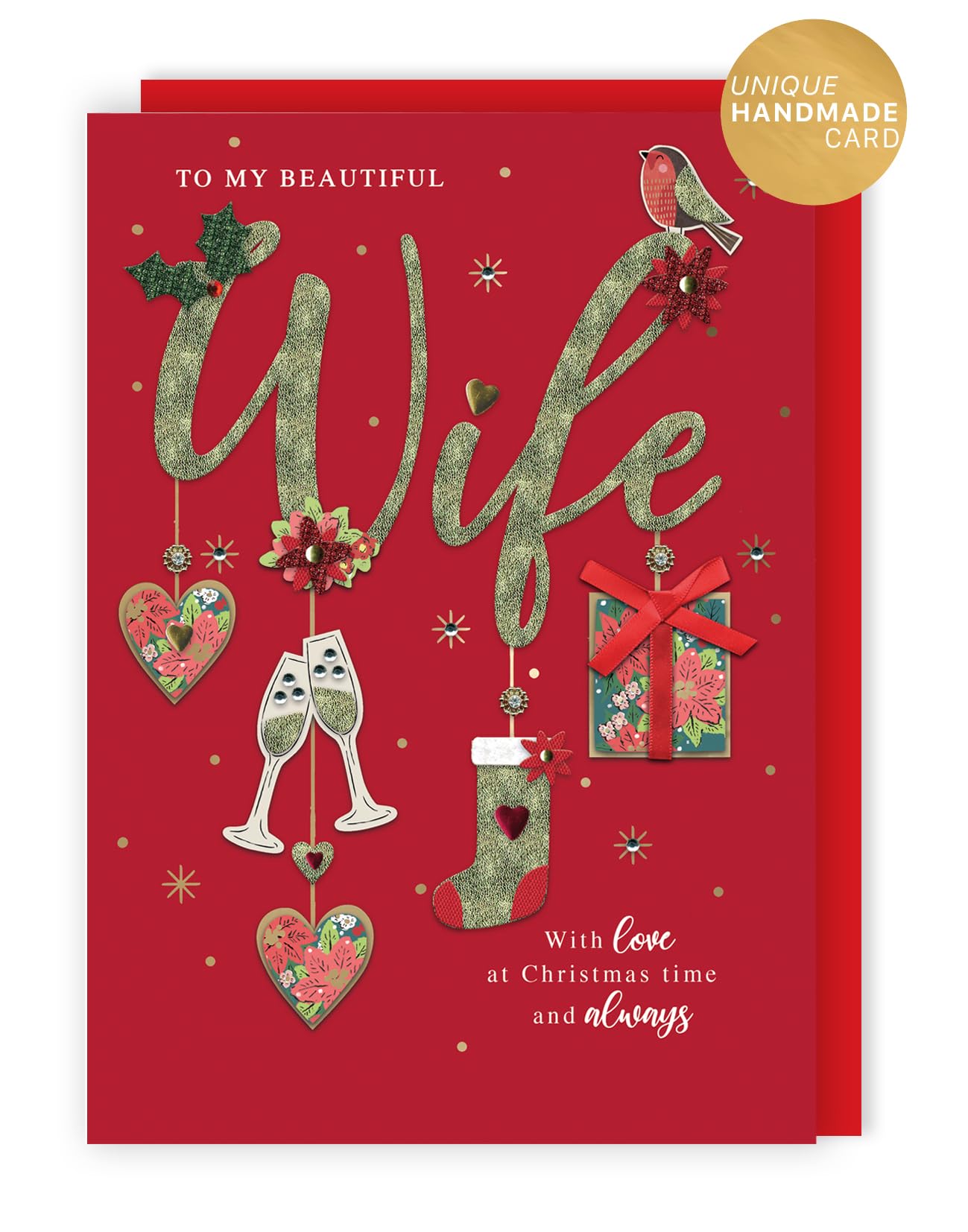 Boxed Beautiful Wife Luxury Lavish Keepsake Christmas Greeting Card In A Box KCSNXLB062, Red, Large A4 - Image 3