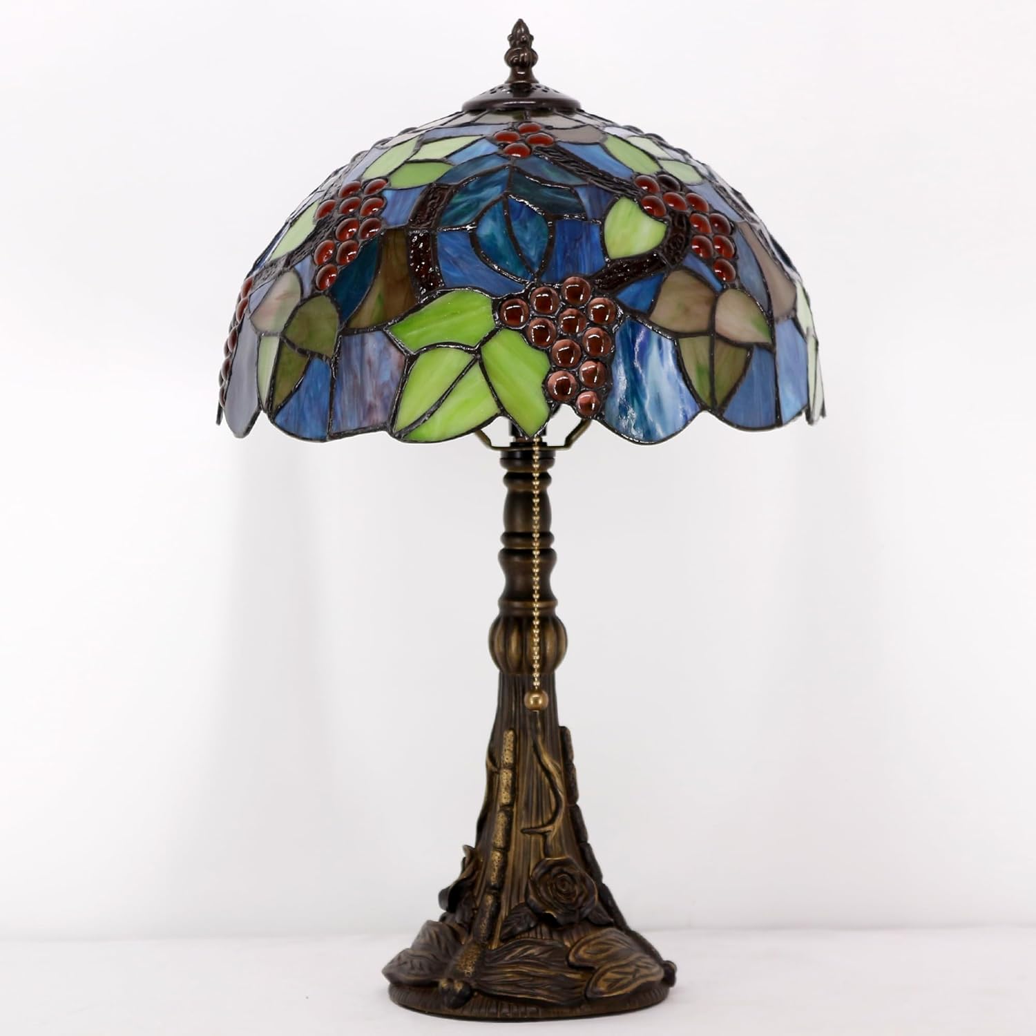 Tiffany Table Lamp Stained Glass Lamp 12X12X19 Inch Antique Reading Light (Amber Grape)