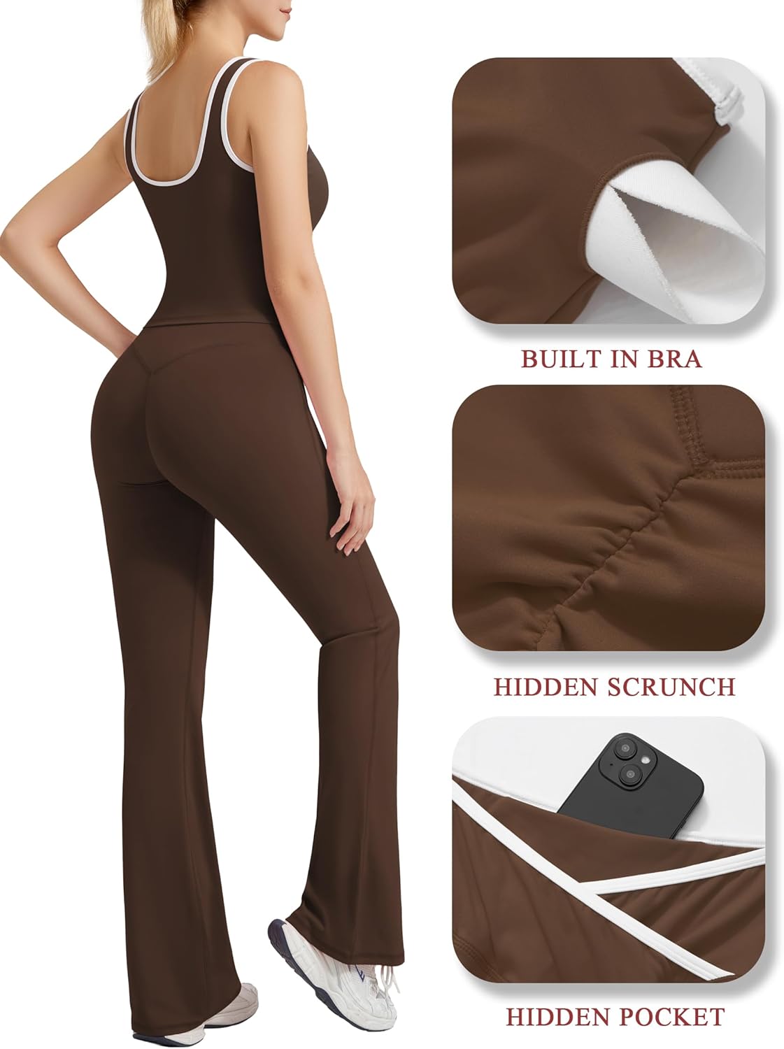 RXRXCOCO Women 2 Piece Workout Sets Flare Leggings Scrunch Butt Lifting Crop Tank Matching Set Colorblock Gym Yoga Outfits - Image 2