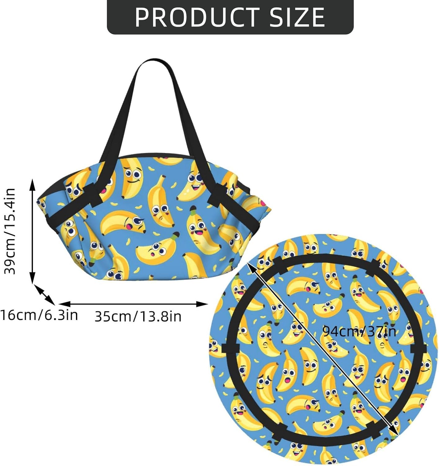 Banana Fruit (1) Pattern Foldable Camping Tote Bag Picnic Blanket Bag Portable Beach Mat Tote Waterproof Outdoor Picnic Mat Carry Bag