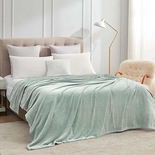 Vista 176 de Hansleep Manta de vellón tamaño individual, color verde azulado, suave y acogedora manta de franela mullida para cama, sofá, viajes, campamento