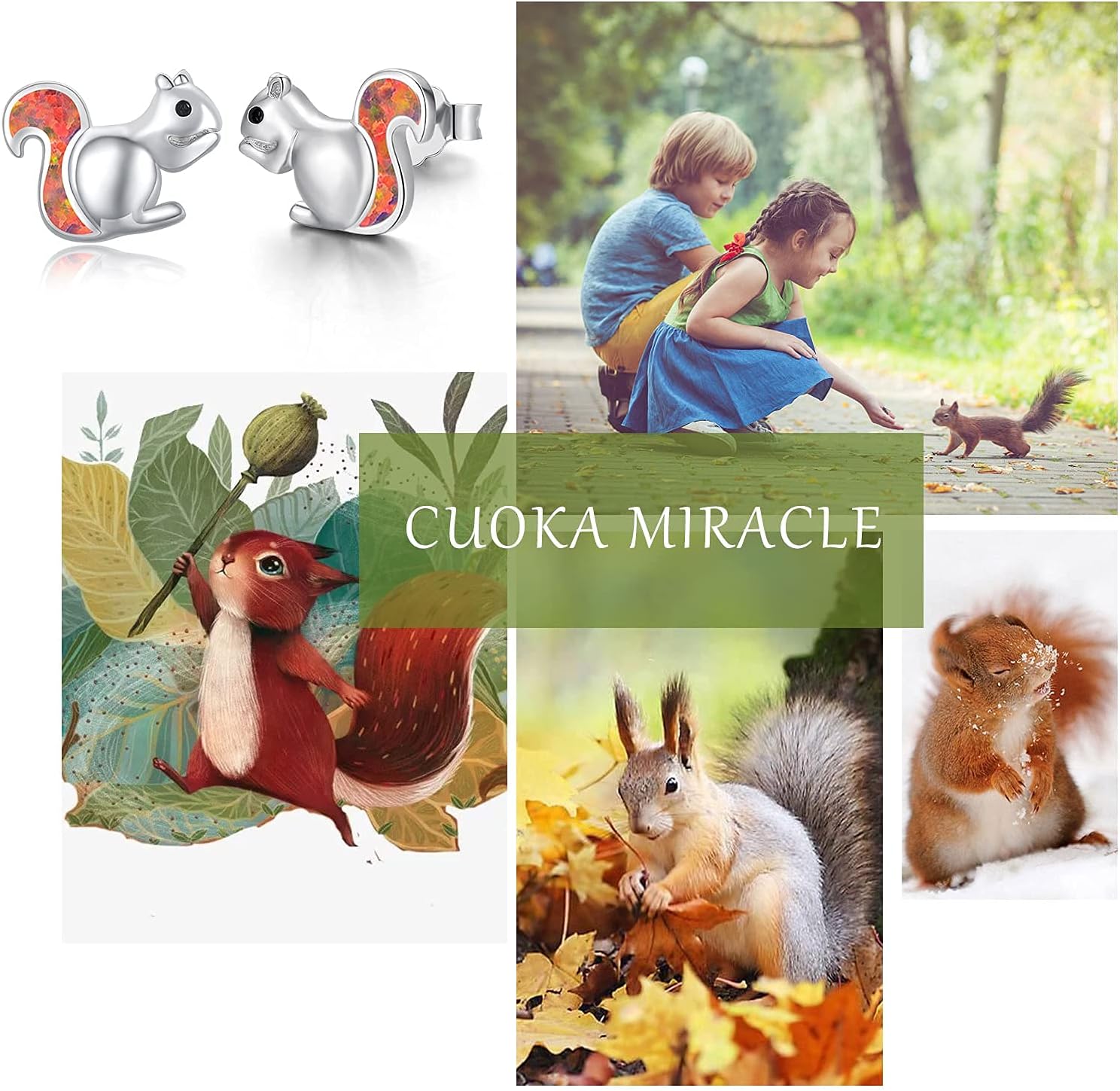 Squirrel Earrings Sterling Silver Cute Opal Little Squirrel Earrings Hypoallergenic Stud Lovely Small Animal Jewelry Gift for Women Girlfriend Daughter Teen Sensitive Ears - Image 5