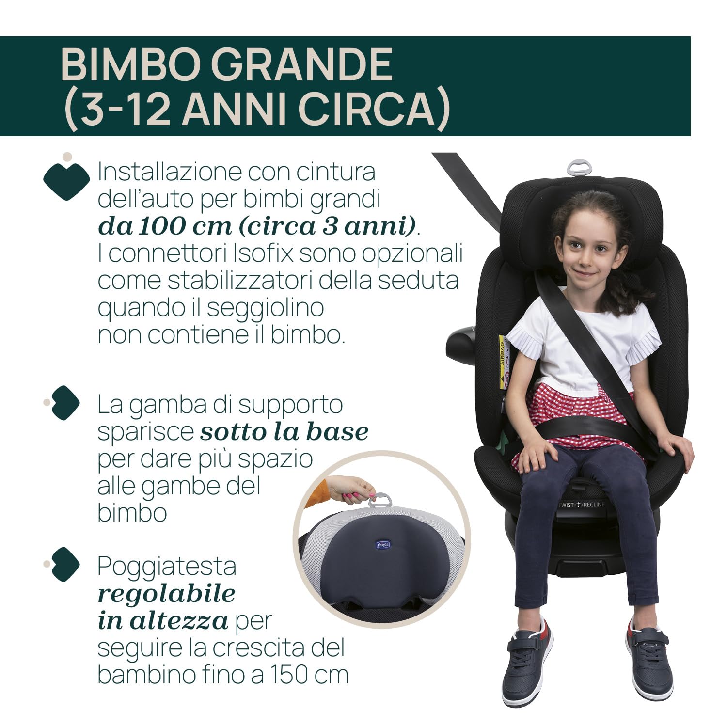Chicco Everone I-Size, Seggiolino Auto con Base Isofix, Da 0 a 36 Kg, Da 40 a 150 cm, Omologato ECE R129/03, Girevole A 360° E Reclinabile, Gruppo 0+/1/2/3 Da 0 A 12 Anni