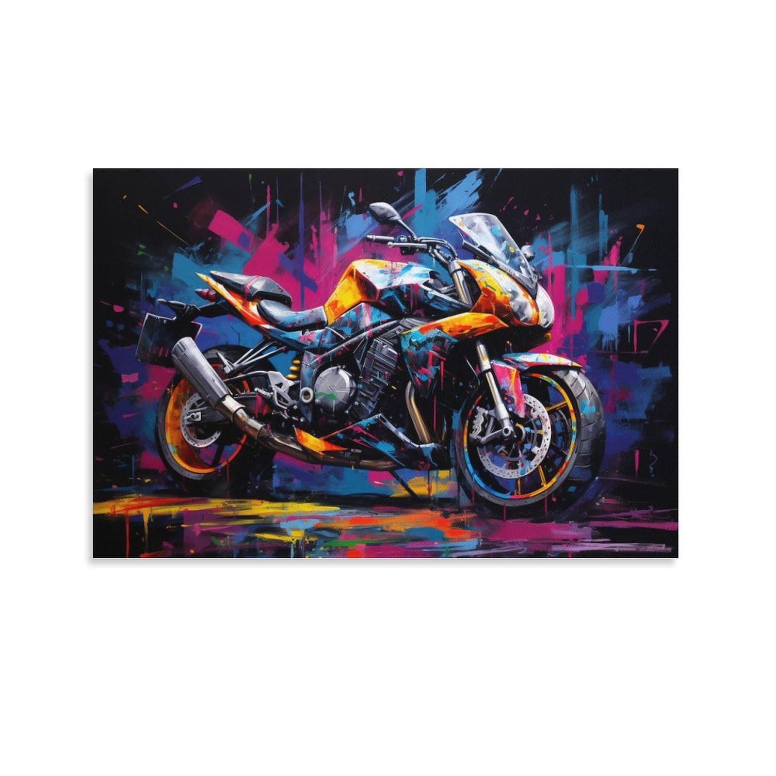 Foccar Unframe-Beautiful Motorcycle Canvas Wall Art Beautiful Motorcycle Wall Decorations For Living Room Retro Cool Gorgeous Motorbike Hang Pictures Wall Artwork