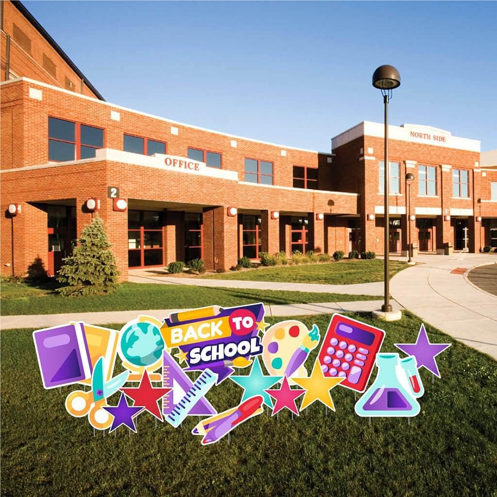 VictoryStore Welcome Back to School School Supplies Yard Cards, 15pcs, Includes Metal Stakes, 19413