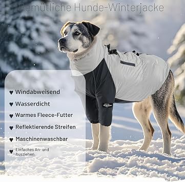 Winter Warm Dog Coat for Medium Large Dogs Waterproof Windproof Dog Jackets Cold Weather Cosy 2 Leg Dog Sports Vest Ski Suit with Harness Buckle & Bag for Hiking Travel