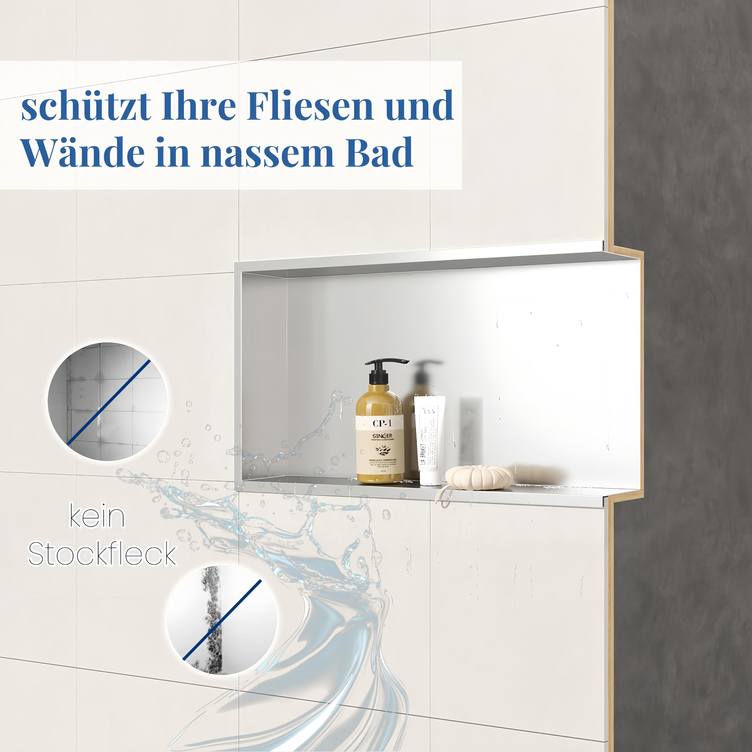 Qeke Duschnische, Eingebaute Badablage mit Rahmen, 60cm, Nickel | 304 Edelstahl, rostbeständig, wasserdicht, leicht zu reinigen, mehrere Größen, ideal zur Duschaufbewahrung