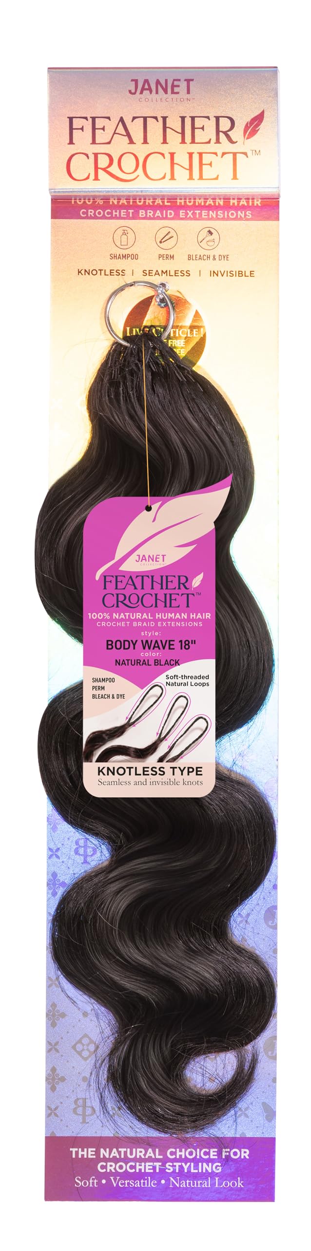 Janet Collection Human Hair Crochet Braids Feather Crochet Body 18"(50g/40 Strands) (NATURAL BLACK)