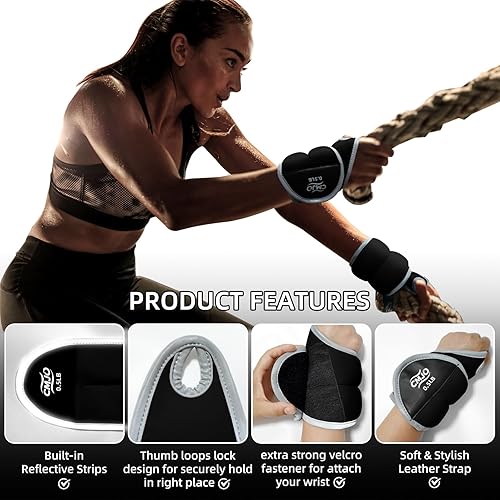 Miniatura 2 de Pesas de muñeca, bandas de brazo pesadas con presillas para el pulgar, pesas de brazo de entrenamiento de fuerza de 124 libras para caminar,