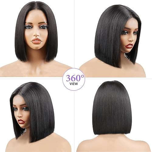 Miniatura 5 de Peluca de cabello humano sin pegamento, densidad del 150 %, con encaje frontal Go13x4, pelucas cortas estilo Bob para mujer, pelucas lacias (color