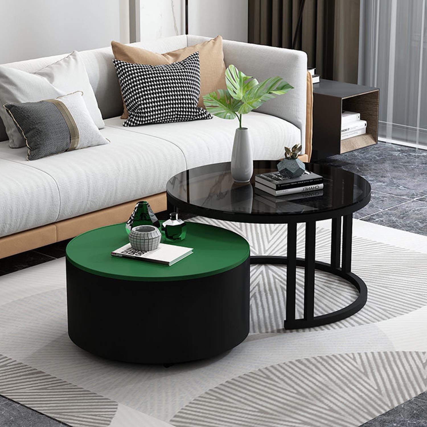 Amazon.com: MAYKAR Black Coffee Table, Set of 2 Nesting Table for Home ...