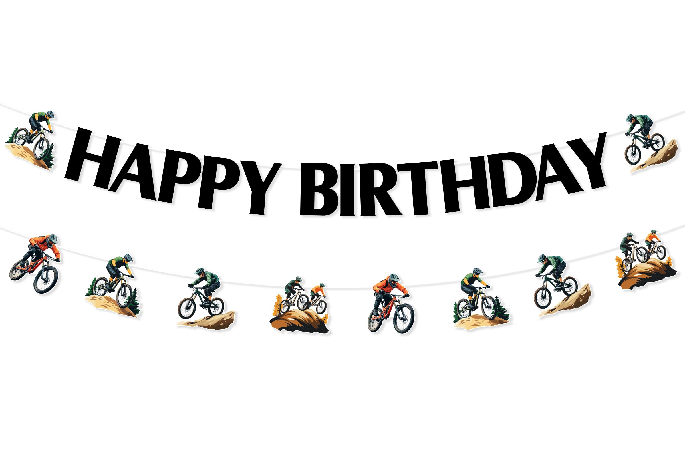 JOYMEMO Mountain Bike Birthday Banners, BMX Bicycle Birthday Decorations for Teens Adults, Sports Racing Bikes Theme Party Supplies Pre-strung