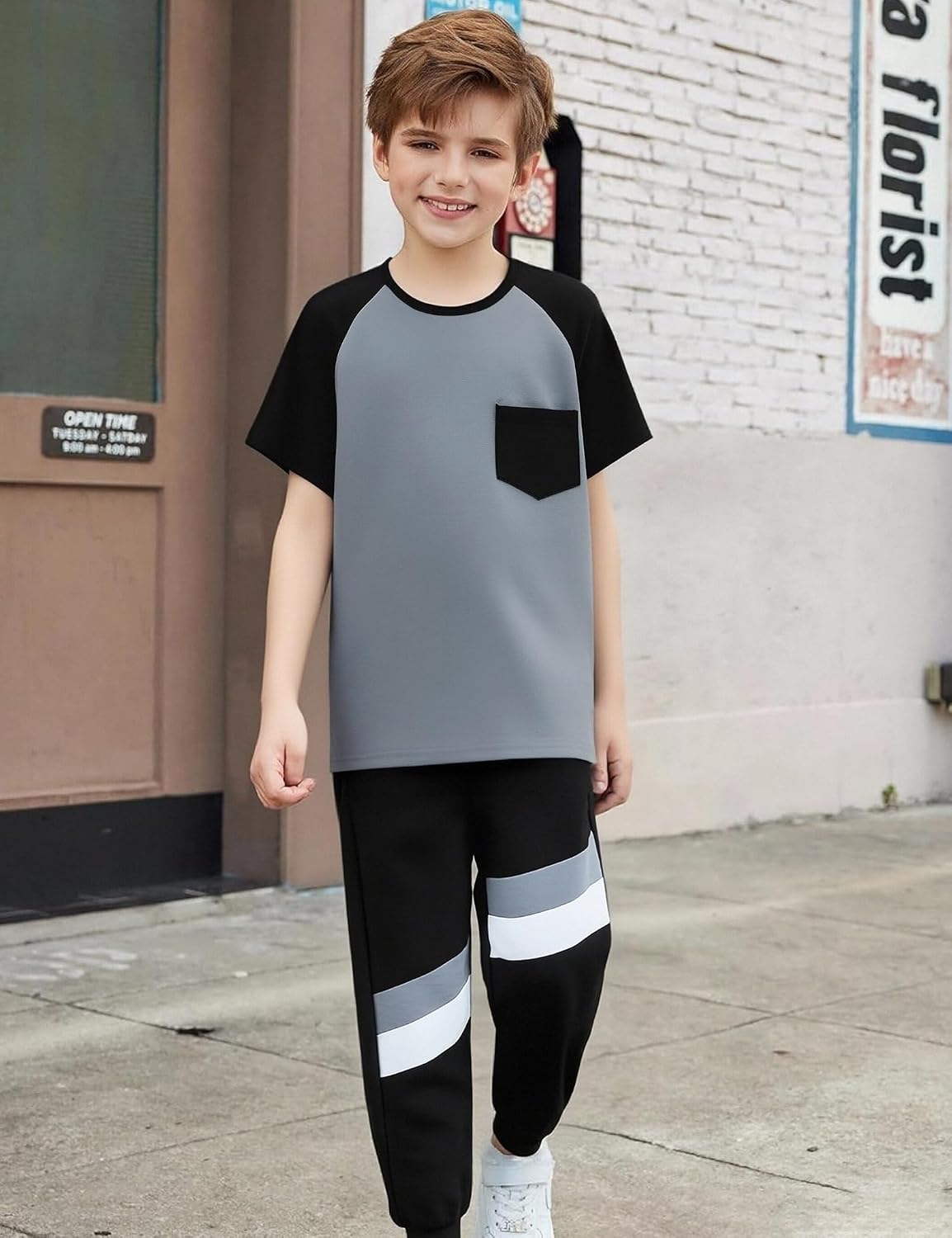 Boys Clothes,Boy outfits 2-Piece Raglan Color blocking Short-Sleeve T-Shirt Color blocking Pant Boys Clothing Set