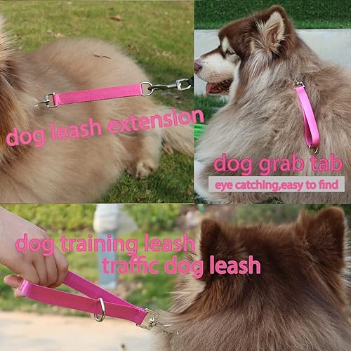 Miniatura 4 de Correa corta de entrenamiento para perros con lengüetas para entrenamiento, asa de tráfico, asa de agarre para el tráfico de mascotas (rosa y morado)