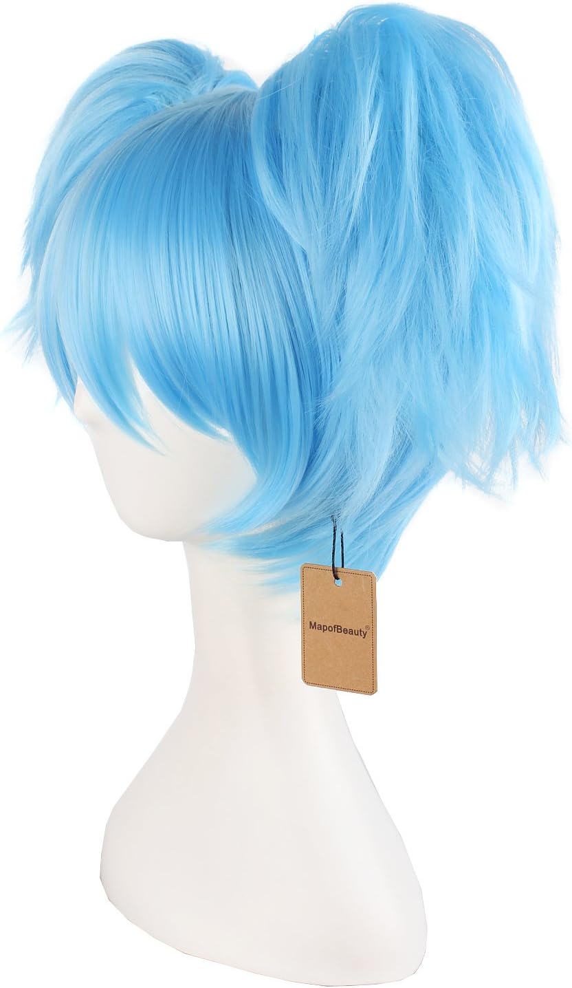 MapofBeauty 12"/30 cm Sky Blue Three-piece Wig Short Wig Cosplay Wigs