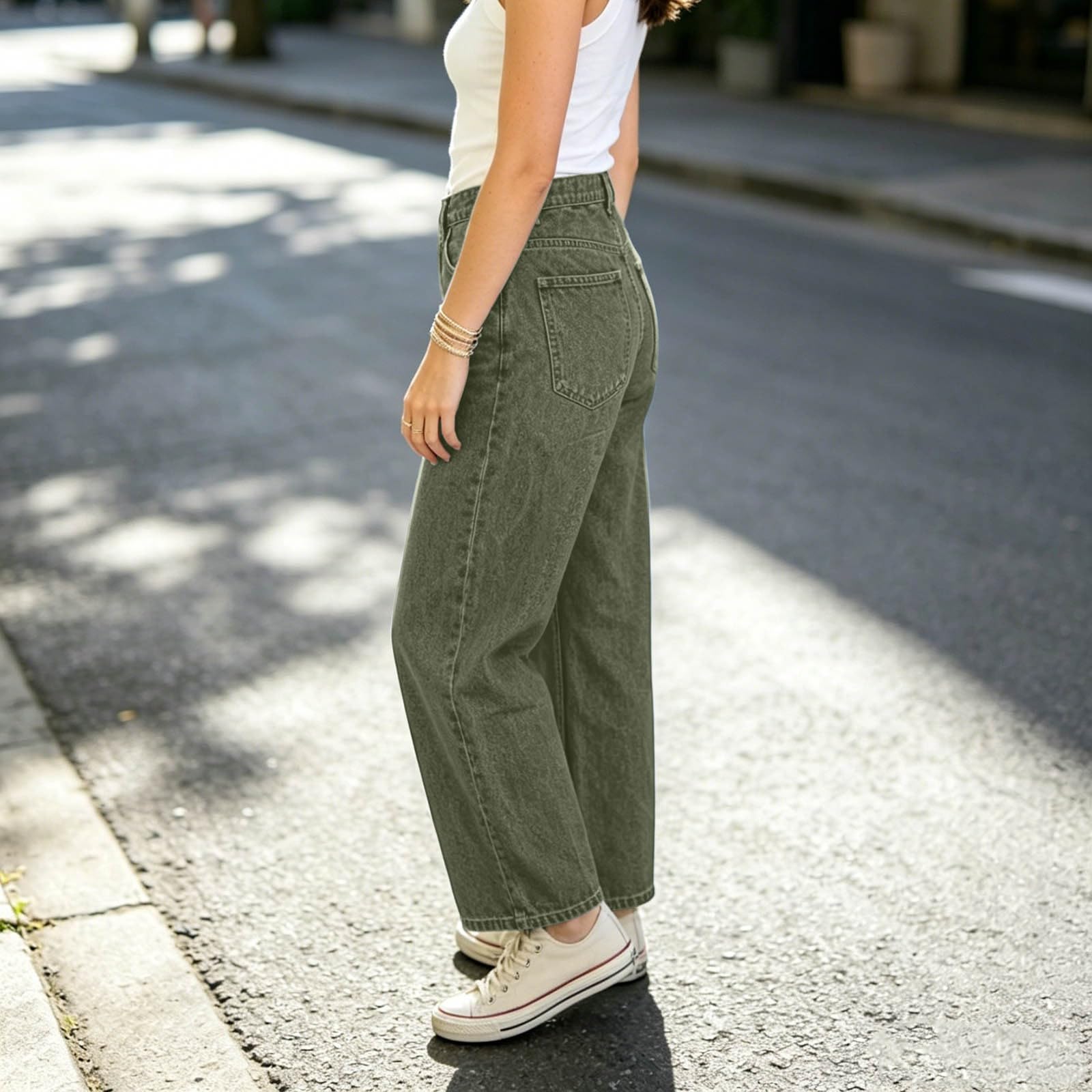 Générique Jean Femme Coupe Ample Denim Délavé Taille Haute
