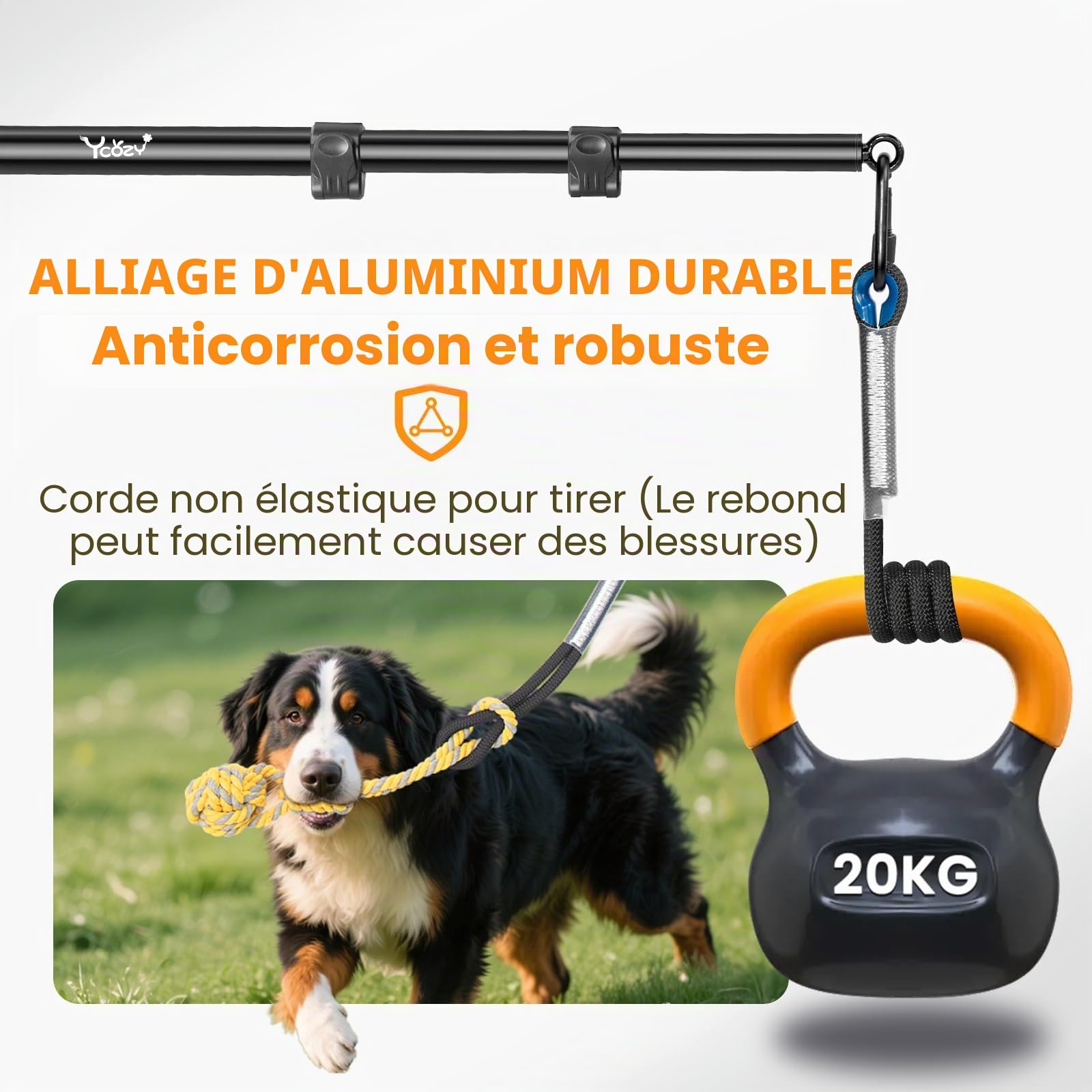 Ycozy Flirt Pole pour Chien, Teaser Extensible 103cm avec 3 Rechange Jouets de Corde Interactif pour Chien Tug Extérieur Exercice