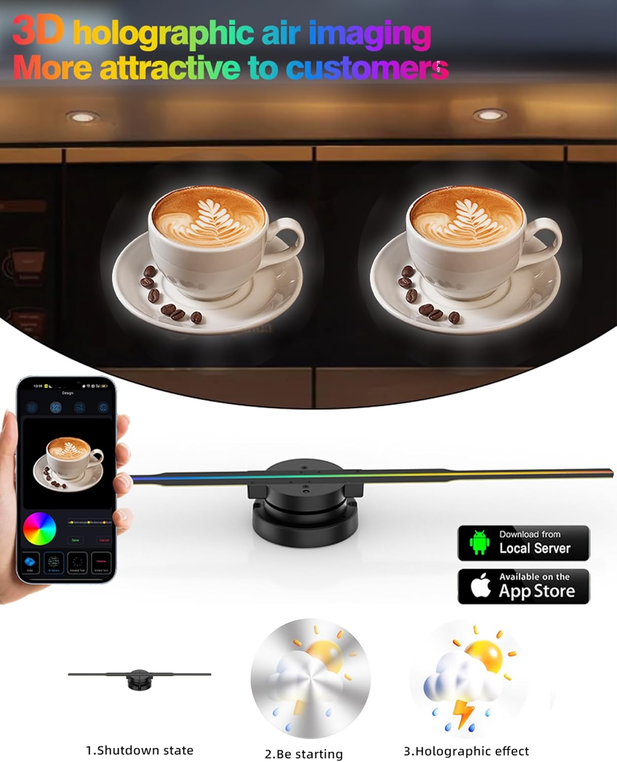 3D Hologram Fan, 16.5 Inch 3D Hologram Projector HD LED Holographic Advertising Display with Remote, WiFi and APP, Holographic Video Advertising Projector for Business,Bar,Halloween (42CM, 8G)