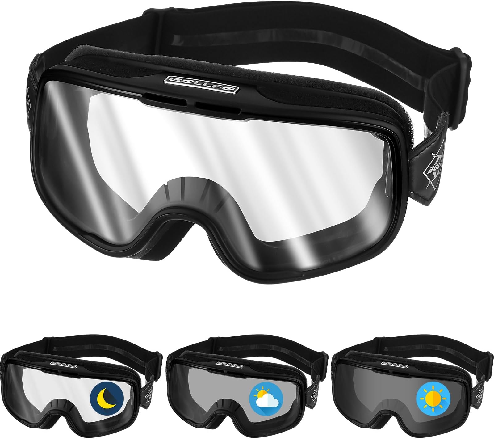 Photochromic Motorcycle Goggles, Riding Goggles Adjustable, Motorcycle Riding Glasses with Light Sensitive Padded for Men Women Motorbike Ski Racing