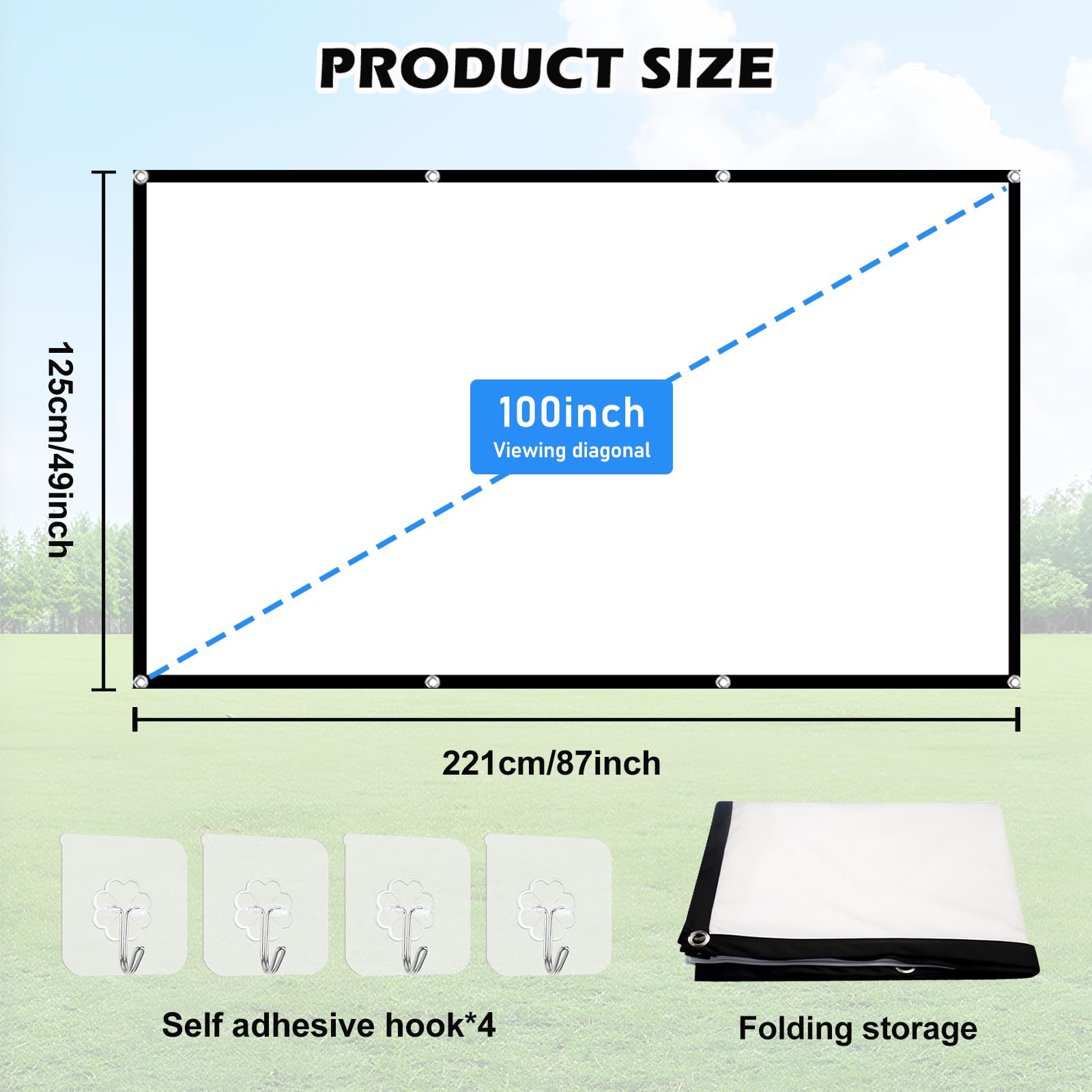 Écran De Projection 100 Pouces Portable Pliable - Écran Vidéoprojecteur 16:9 Full HD Intérieur Extérieur Pour Home Cinéma
