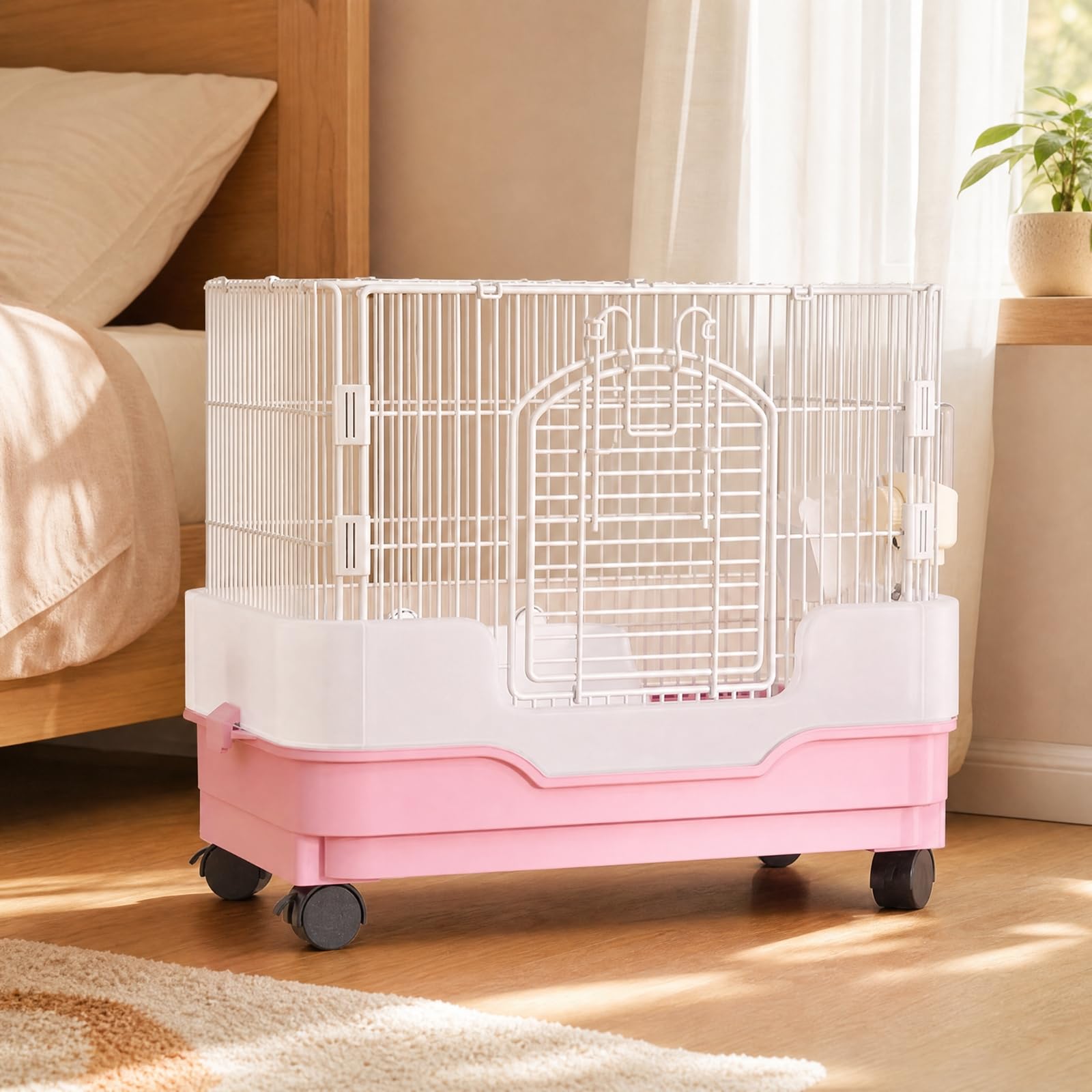kowaku Jaula Conejillo s Móvil Jaula con Banja Extraíble Habitáculo Alambre y Plástico para Sala, Capa Simple