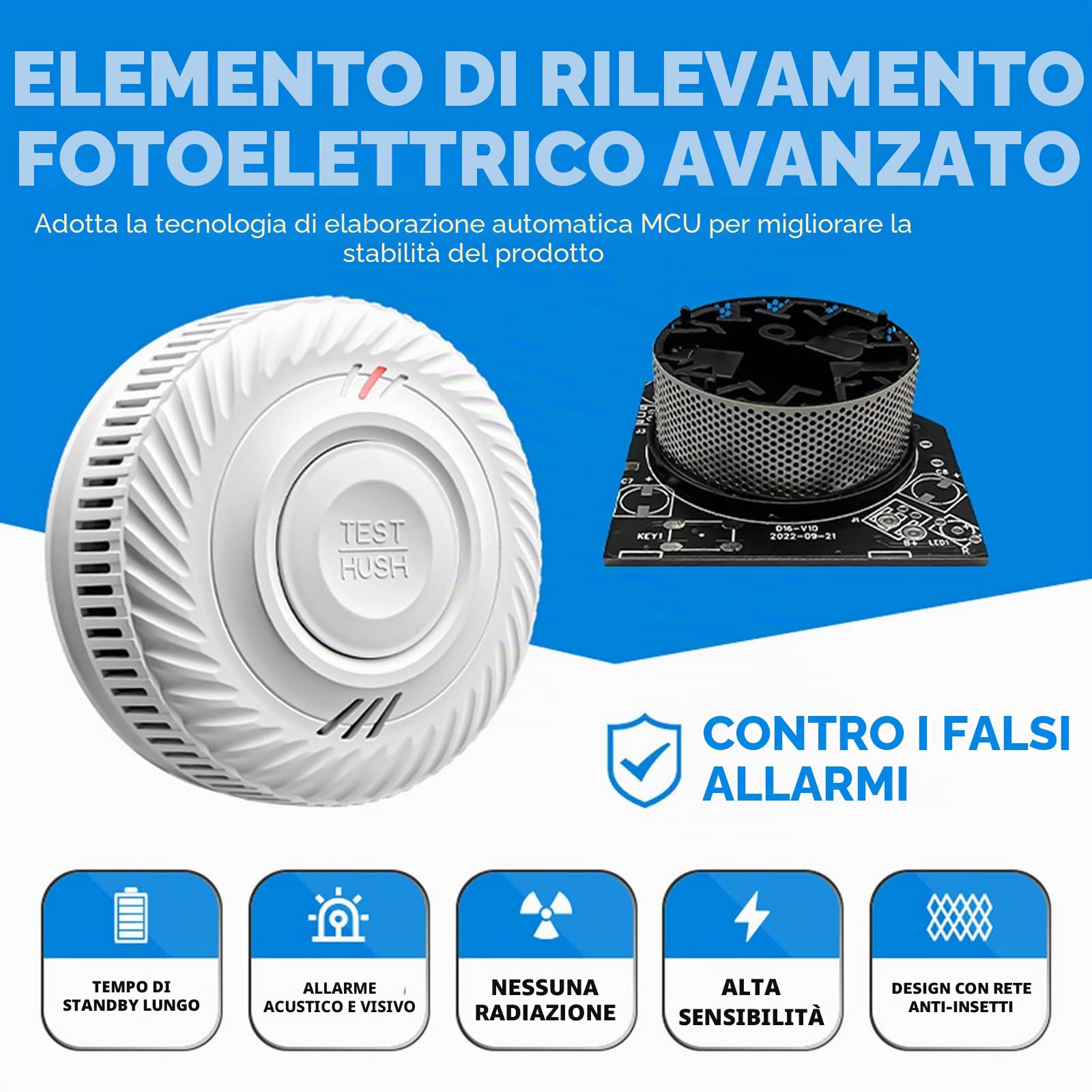 Smart Rivelatore di Fumo, Rivelatore di Fumo Wi-Fi, compatibile con l'app Tuya/Smart Life, nessun gateway richiesto, segnale di allerta da 85 dB, mini rivelatore di fumo e incendio connesso, (2 Pezzi)