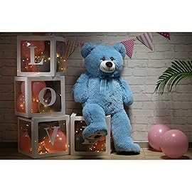 HollyHOME Teddy Bear Stuffed Animal Plush Giant Teddy Bears with Footprints Big Bear 36 inch Blue