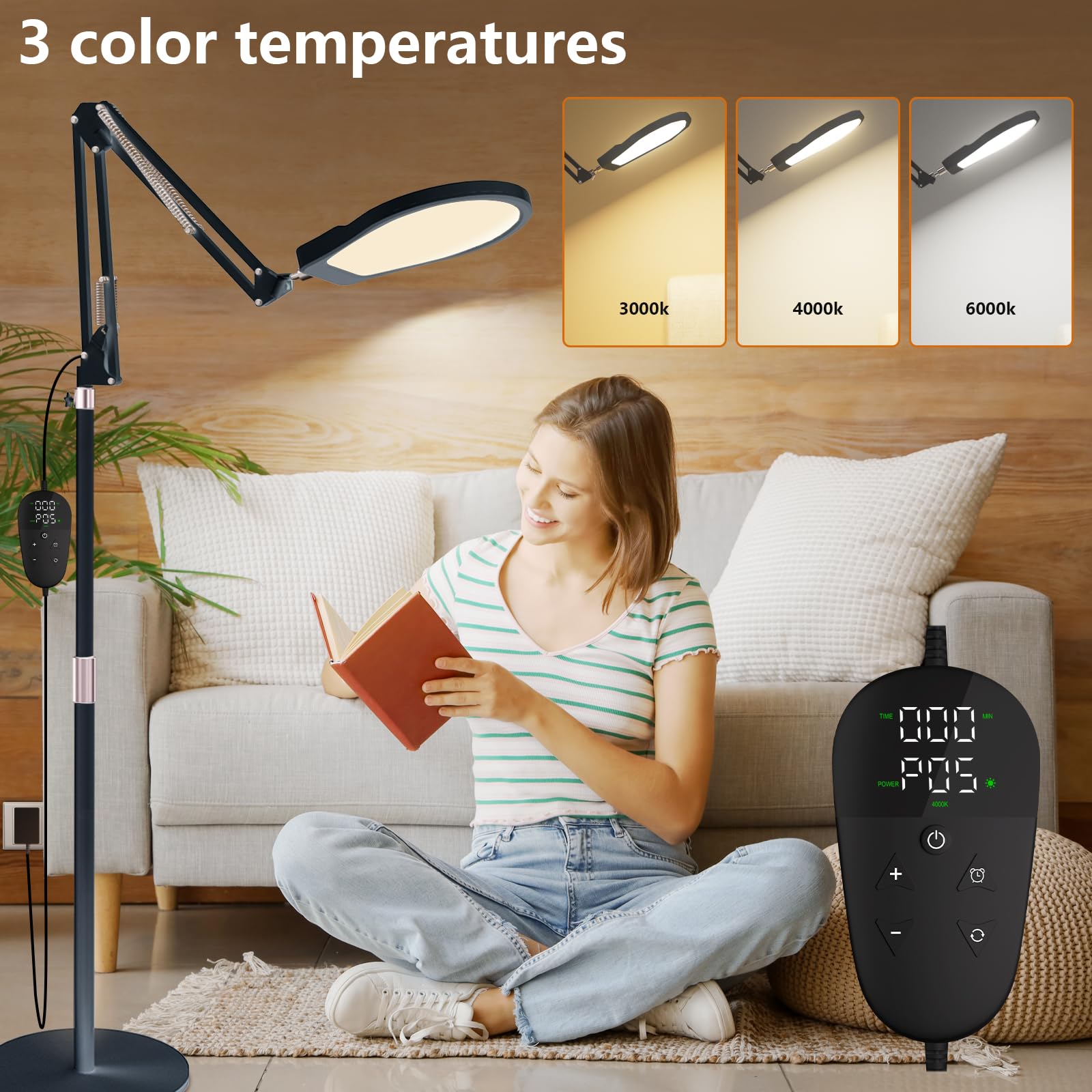 Lampada SAD, Lampada SAD 3 in 1, Lampada Daylight Luce con Telecomando, Daylight Lampada per Lettura/Ufficio/Casa (Nero)